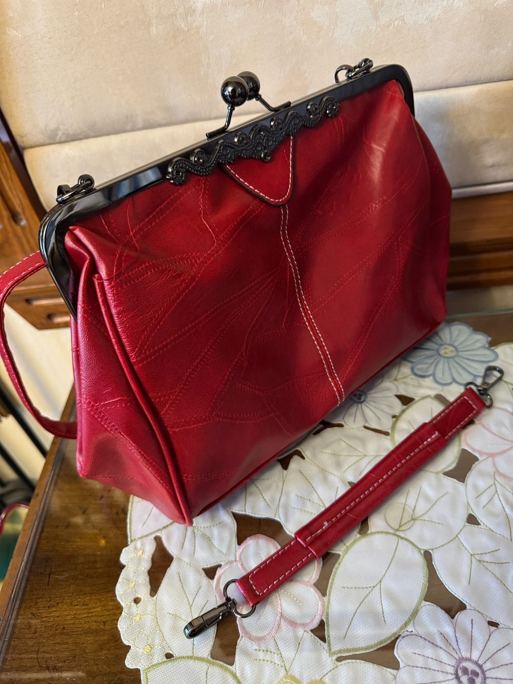 Classic Red Frame-Top Women’s Handbag